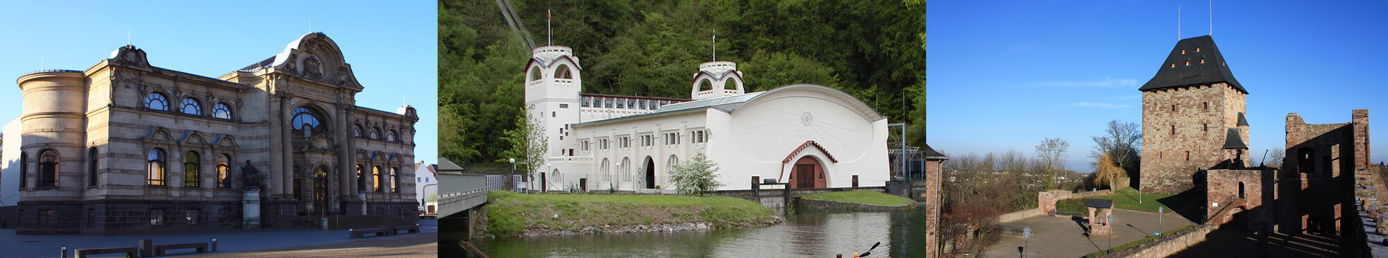 Museen im Kreis Düren (v.l.n.r. Leopold-Hoesch-Museum Düren, RWE Industriemuseum im Wasserkraftwerk Heimbach, Burgenmuseum Nideggen)