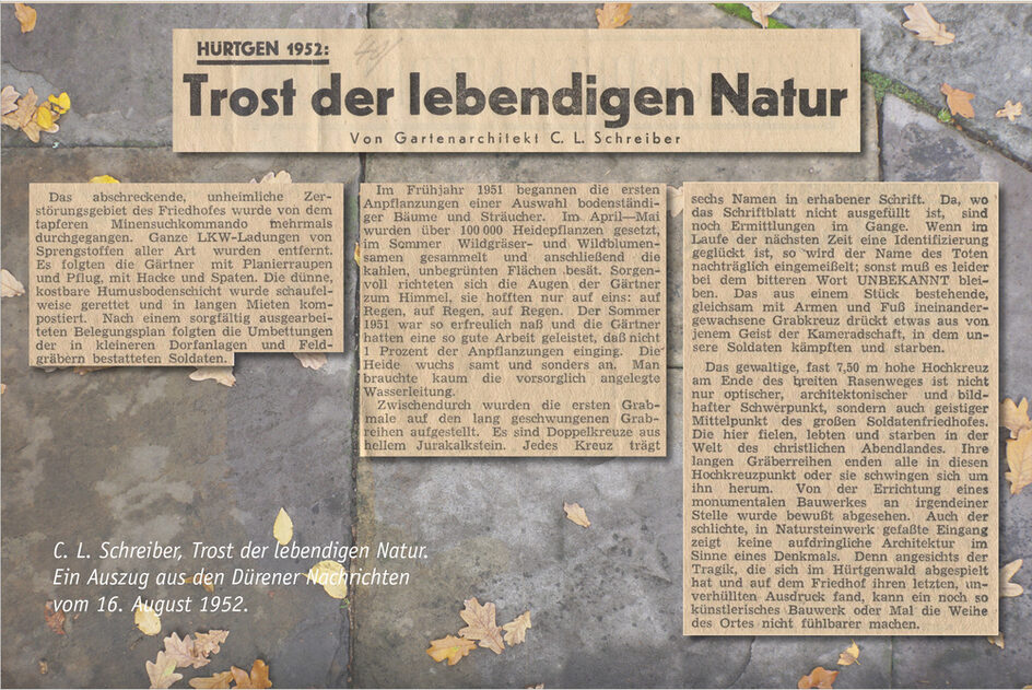 C. L. Schreiber, Trost der lebendigen Natur. Ein Auszug aus den Dürener Nachrichten vom 16. August 1952. [Quelle: Stadt- und Kreisarchiv Düren]