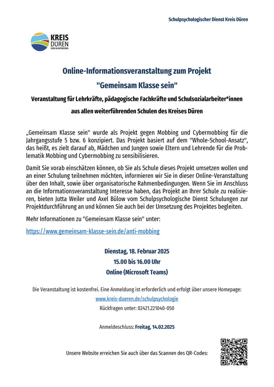 Ausschreibungstext zur Veranstaltung "Gemeinsam Klasse sein"
