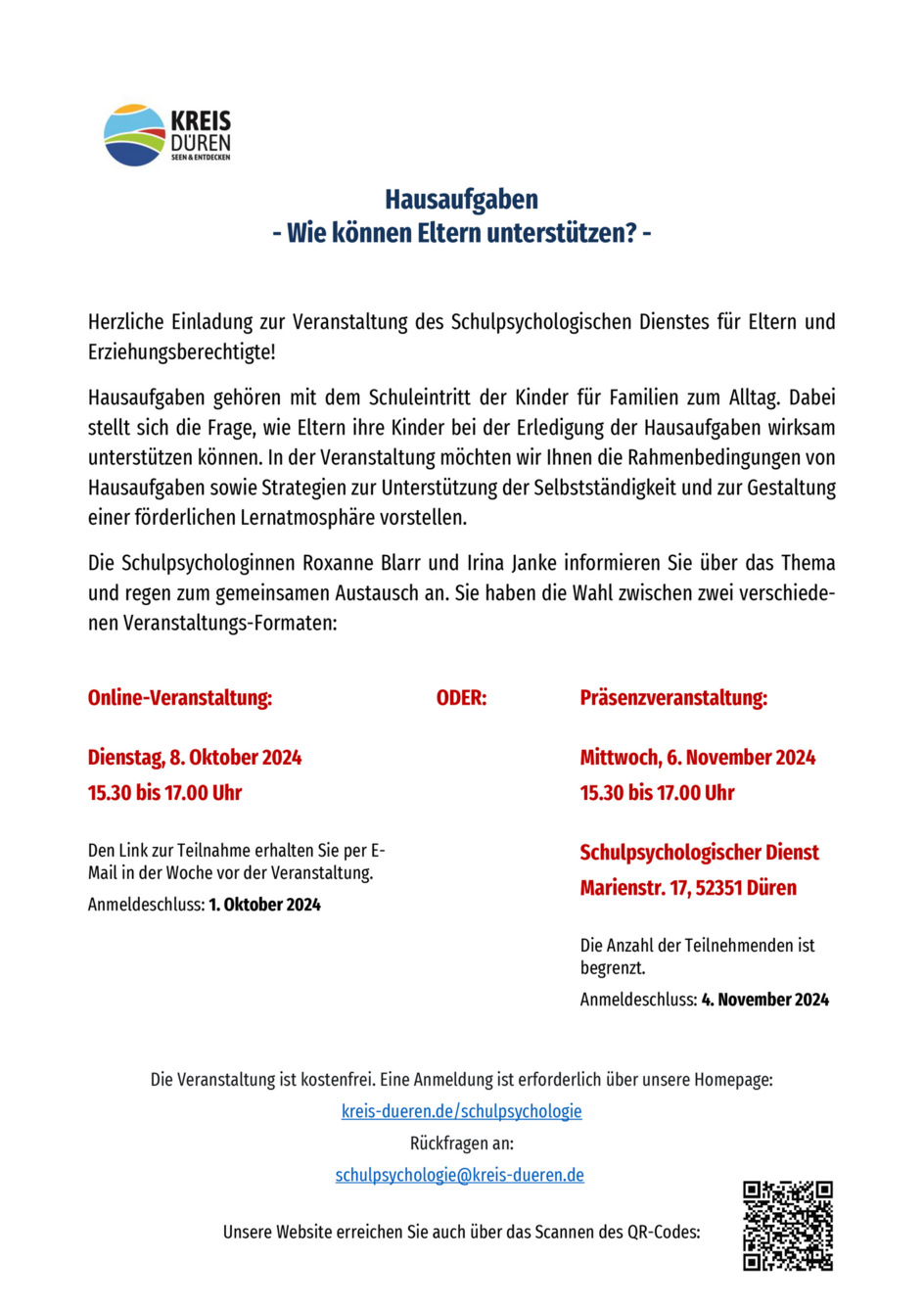 Hausaufgaben-Veranstaltung für Eltern