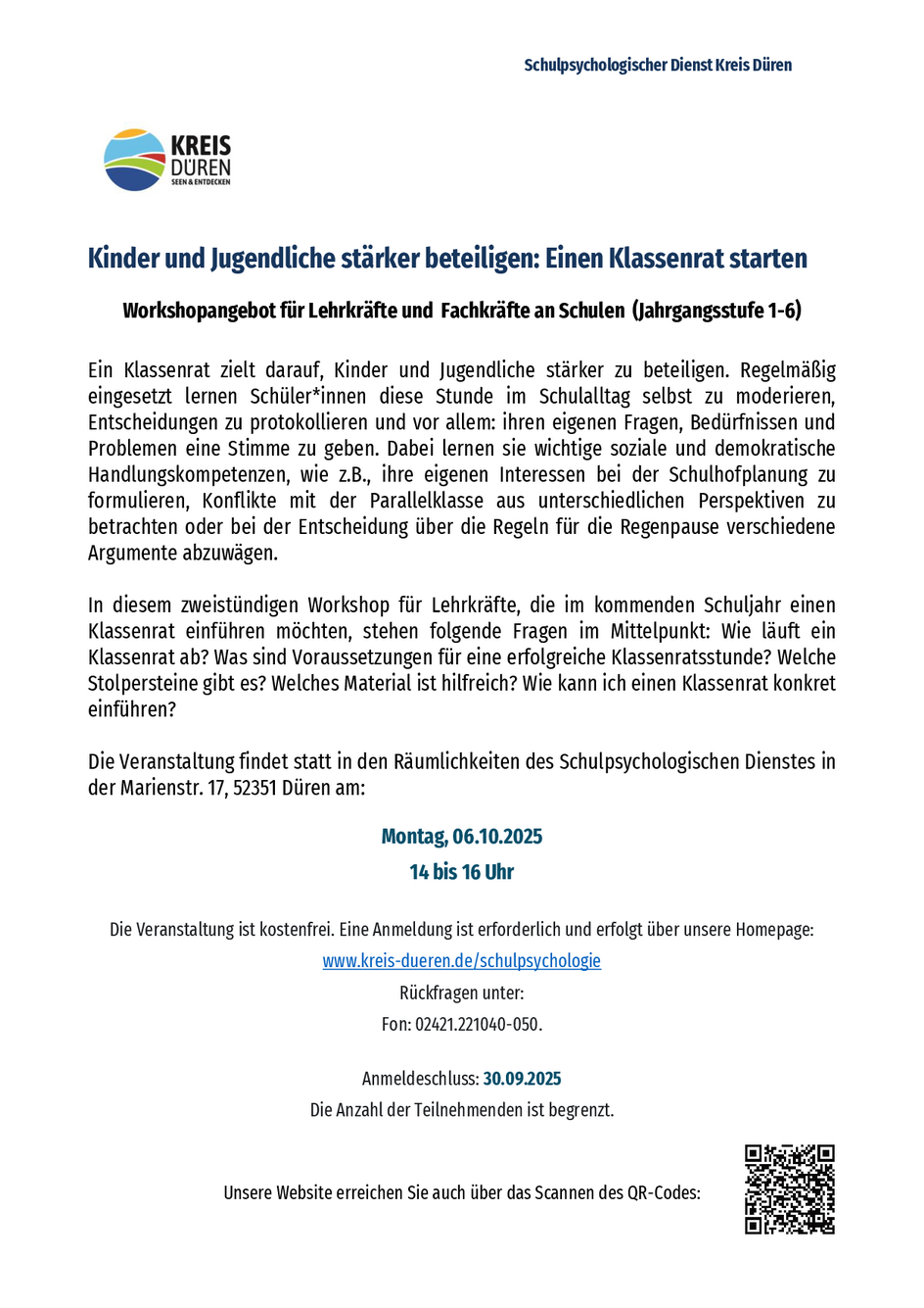 Ausschreibungstext zum Workshop "Einen Klassenrat starten"