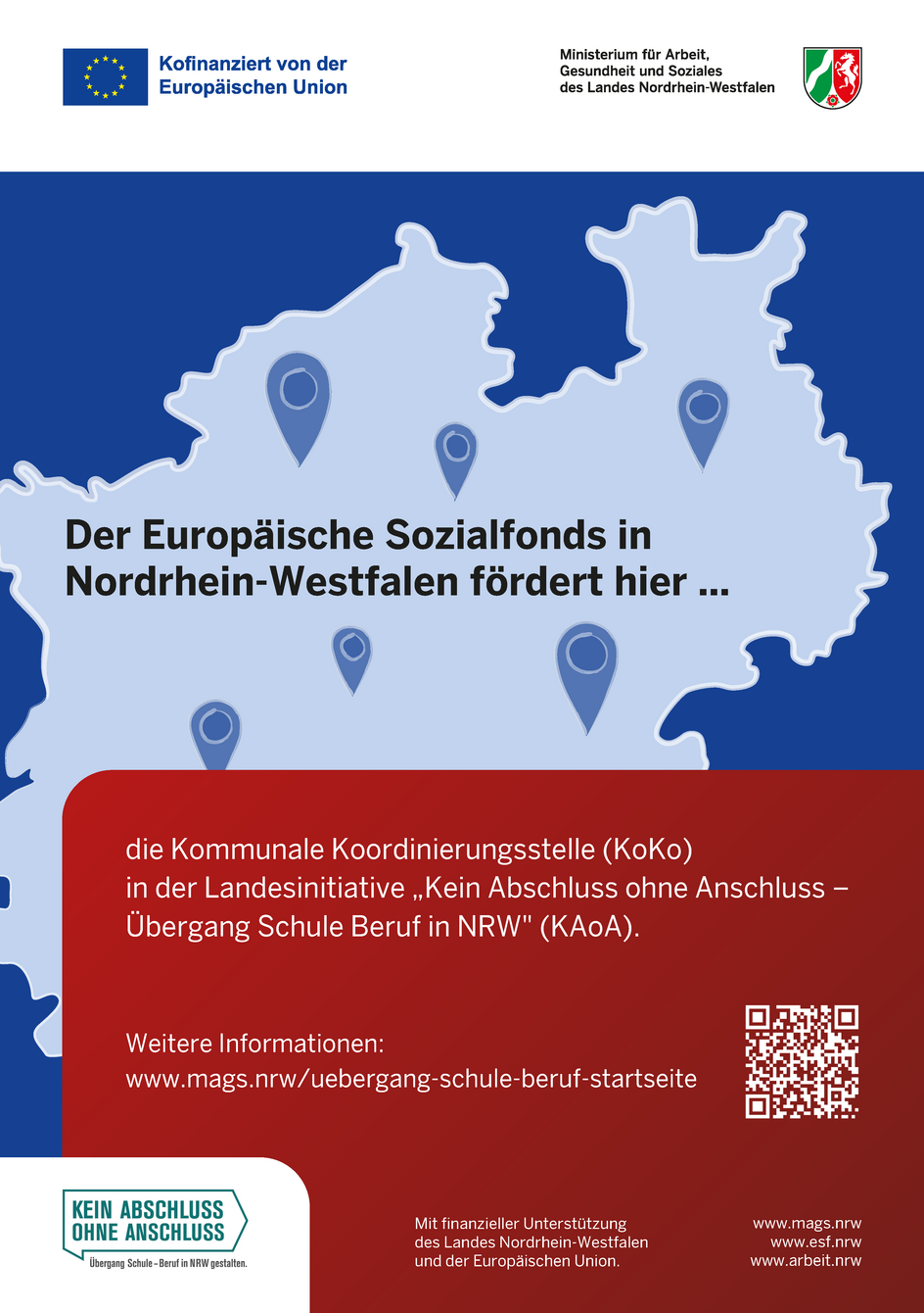 Unterstützt durch den Europäischen Sozialfonds, ESF NRW und Ministerium für Arbeit, Gesundheit und Soziales des Landes Nordrhein-Westfalen