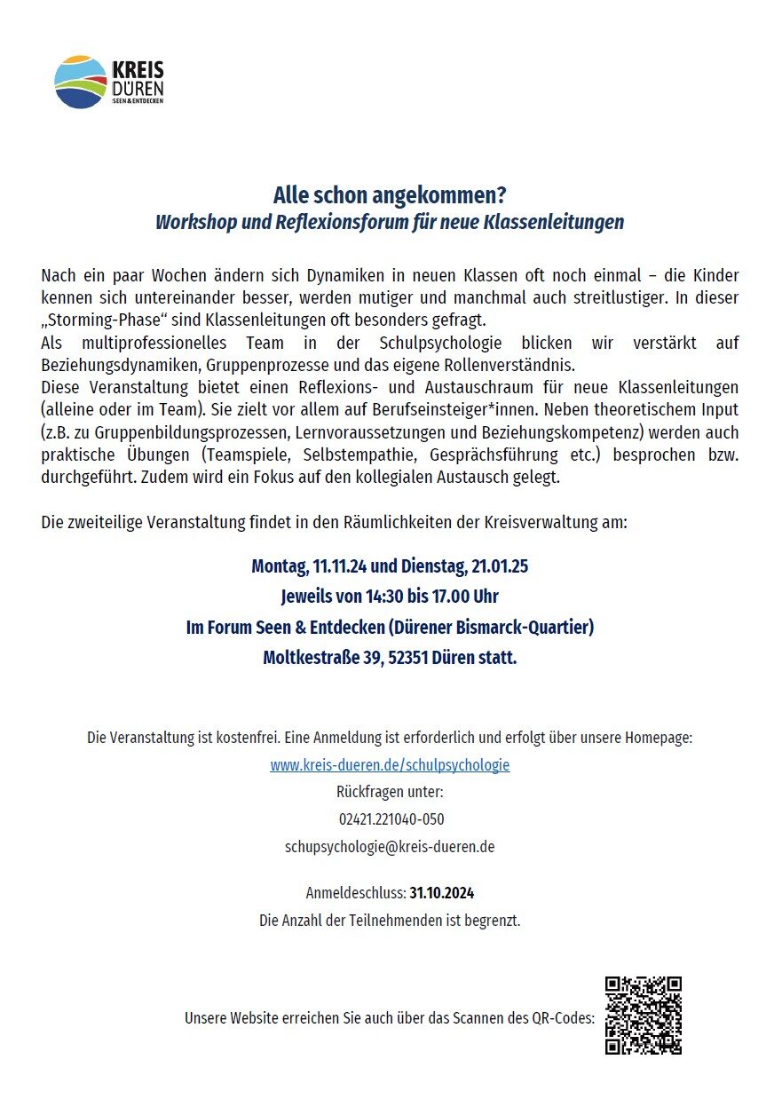 Ausschreibungstext zur Veranstaltung "Sind Sie hier die Klassenlehrerin?"
