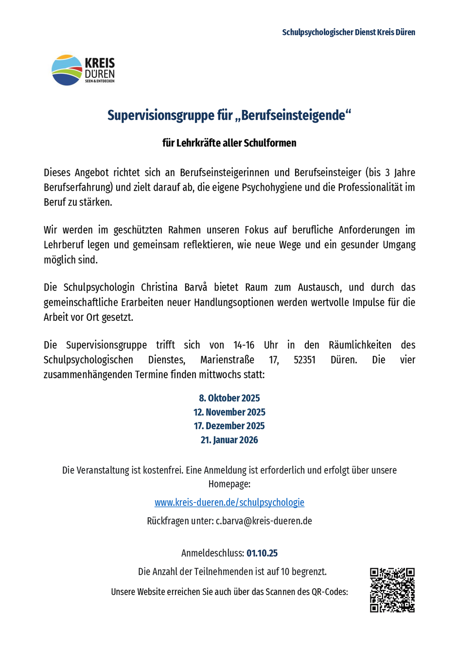 Supervisionsgruppe für „Berufseinsteigende“