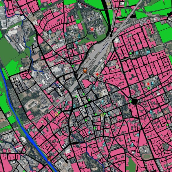 Beispiel für die Darstellung von Geodaten, hier Stadtgebiet Düren