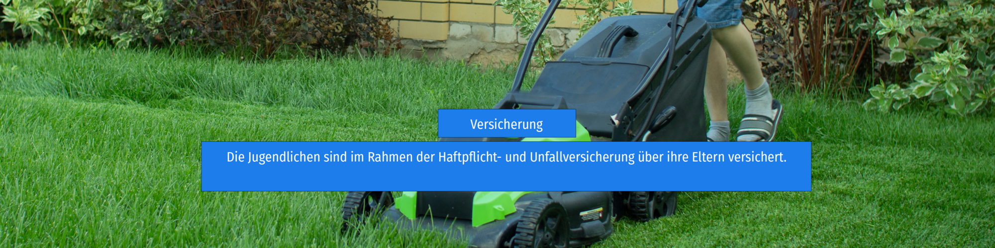 A teenager mows the lawn with a lawn mower.