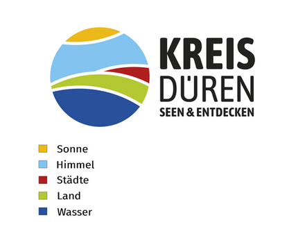 Das neue Logo des Kreises Düren, ein runder Ball mit fünf verschiedenen Farben.