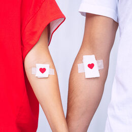 Blood donation. Blood donors with bandage after giving blood