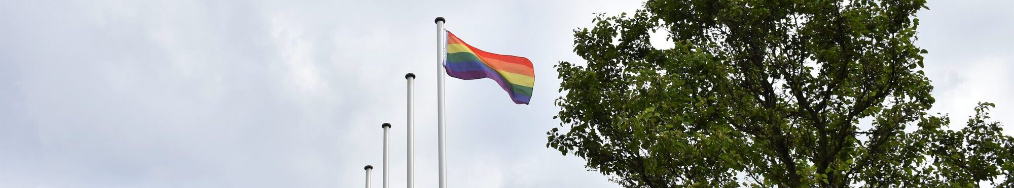 Regenbogenflagge weht vor dem Kreishaus in Düren.