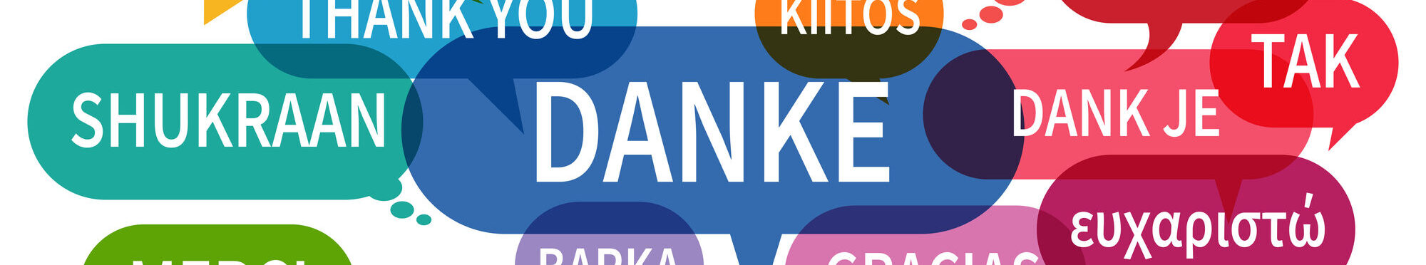 speech bubbles with text thanks in different languages