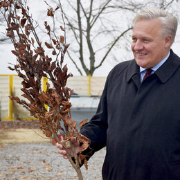 Landrat mit jungem Baum in der Hand