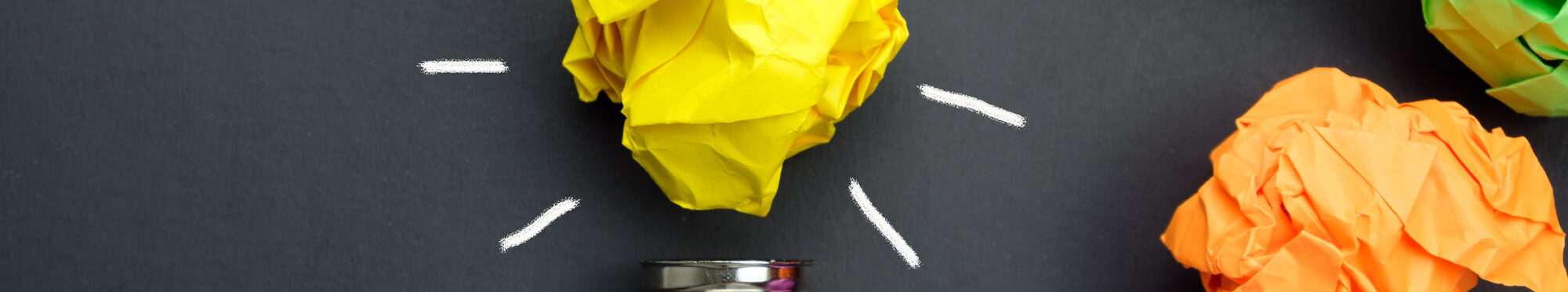 Great idea concept with crumpled colorful paper and light bulb